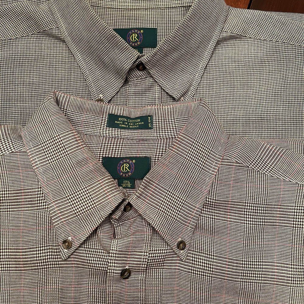 TWO Mens Button Down Plaid Shirts Club Room - 17 1/2 x 34/5